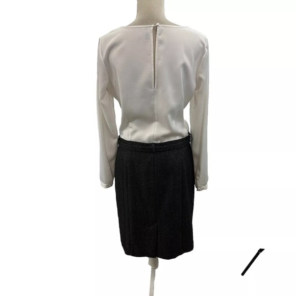 Style Benetton Combo Dress Women’s Medium White Satin Top Gray Skirt Belted - Picture 3 of 10